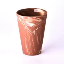 中国 26 盎司大型 V 形陶瓷蜡烛罐，琥珀色大理石饰面 制造商