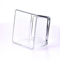 China clear square glass candle jar with stripe wholesale manufacturer