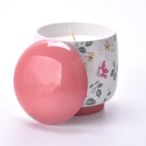 China frasco de vela de cerâmica com arte de impressão rosa de luxo com tampa fabricante
