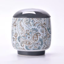 China vendas quentes impressão de decalque arte jarra de vela de cerâmica com tampa fabricante