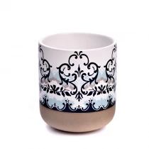 中国 批发圆底贴花印花陶瓷蜡烛罐，带家居装饰 制造商