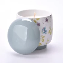 China Flower pattern ceramic candle jars with lids ceramic vessels manufacturer