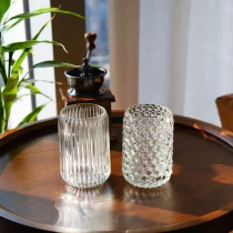 China 13oz striped clear glass candle jar with round bottom manufacturer