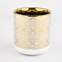 China 10oz white ceramice with full around gold artwork candle jar manufacturer
