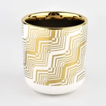 China round bottom white ceramic candle jar with gold electroplating inside manufacturer