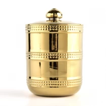 China 8oz 10oz home decor gold ceramic candle jars with lid manufacturer