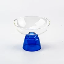 China blue color base borosilicate glass candlestick manufacturer