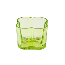 China Popular green color glass candle vessel with flower design manufacturer