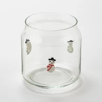 China Decorative Snowman Design Clear Glass Candle Vessel for Wholesaling manufacturer