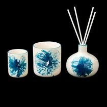 中国 サプライヤー 178 ミリリットル家の装飾の青と白のアートワーク セラミック キャンドル ジャー メーカー