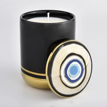 Kiina kuuma myynti musta ja kulta keraamiset kynttiläpurkit kannella valmistaja