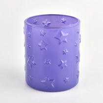 China Purple Glass Candle Holder with Embossed Star Patterns manufacturer
