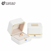China Fashion White Plastic Box Gold Edge Feature Button Ring Jewelry Box Proposal Ring Box manufacturer