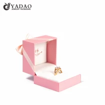 China luxury finish plastic jewelry packaging box drawer design clip ring box with ribbon tie manufacturer