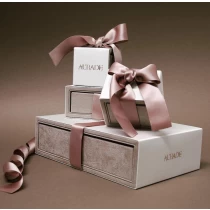 China custom romantic ribbon wooden velvet drawer style jewelry luxury elegant box manufacturer