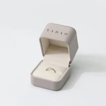 China 2023 design rounded corner elegant leather beige color diamond ring wedding box manufacturer