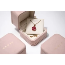 China New arrivals luxurious pink microfiber high end moissanite diamond ring stud earrings packaging box manufacturer