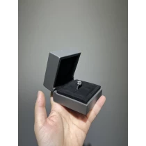 China soft touch gray leather with black suede inside diamond ring packaging wedding gift box design manufacturer
