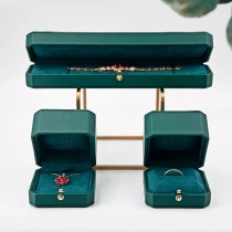 China Handmade green leather jewelry boxes set with outer box for necklace ring bracelet bangle manufacturer