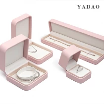 China High-ed Pink leather jewelry box set with ring earring necklace bangle bracelet box manufacturer