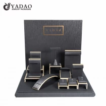 China Custom black leather MDF match jewelry display set stand with custom logo design manufacturer