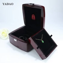 China New design wooden pendant box red wooden inside box with outer papper box manufacturer