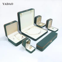 China New style deep green suede material box set with ring earring bangle bracelet packaging manufacturer