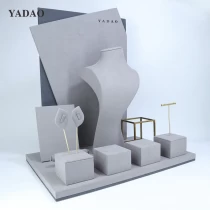 China high end gray microfiber jewellery display stands full set for different jewels new store showroom manufacturer