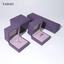 China Purple series pu leather microfiber jewellery luxury diamond wedding rings pendant custom box packaging set manufacturer