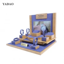 China Blue purple wooden velvet jewelry display watch ring jewels stand display in china manufacturer