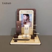 China fashion jewelry accessory boutique shopping display props small set show design brown color pu leather poster manufacturer