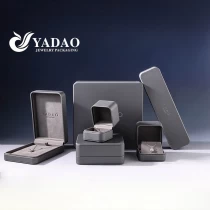 China Luxury dark grey leather elegant style diamond rings necklace big jewelry packaging box all sizes manufacturer