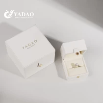 China Elegant white leather high end jewelry wedding diamond ring packaging button customized design box manufacturer