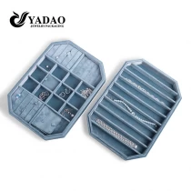 China colorful gemstone jewellery accessory boutique store storage display velvet tray with lid protect manufacturer