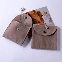 China Suede Pouch in brown color with snap closure manufacturer