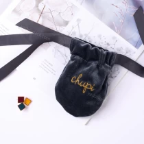 China Luxury black velvet pouch with ribbon drawstring manufacturer