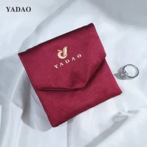 China wine red color jewelry packaging pouch finished by satin and suede manufacturer