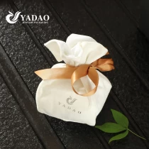 China white suede gift packaging with silk ribbon bow knot manufacturer