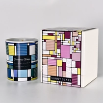 China luxury glass candle jar with colorful grid pattern manufacturer