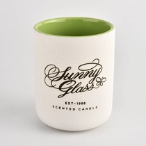 China matte white ceramic vessel green inside for candles manufacturer