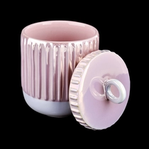 China cute pink glossy electroplating ceramic candle jars with lids manufacturer
