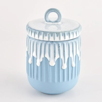 China Strip pattern 12oz ceramic candle jar and lids for wholesale manufacturer