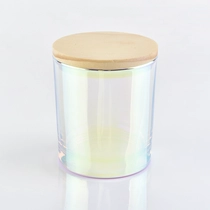 China 8 oz 10 oz 12oz Luxus holographisches Glaskerzenglas mit Holzdeckel Großhandel Hersteller