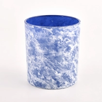 Tsina Bagong disenyo ng asul at puting 300ml glass candle holder para sa pakyawan Manufacturer