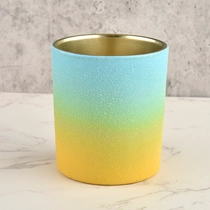 China popular blue and yellow glass candle jars  for home decor supplier manufacturer