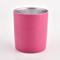 China Pink sand coating glass candle container for holiday manufacturer