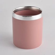 China Cylinder Ceramic Candle Vessel with Silver Rim For Sale manufacturer