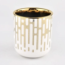 China luxury gold pattern round ceramic candle holder manufacturer