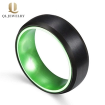 Cina Vendita calda 8mm opaco rifinito nero in carburo di tungsteno con anello in carburo di alluminio verde banda interna fornitore produttore