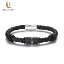 China Professional Factory Supply Men's Leather and Carbon Fiber bracelet  manufacturer
